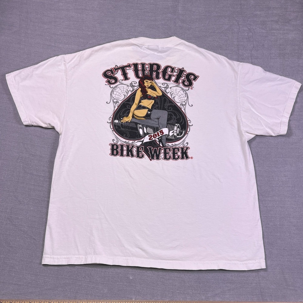 Hot Leathers Mens White Sturgis Bike Week 2015 Rally Graphic T-Shirt Size 2XL